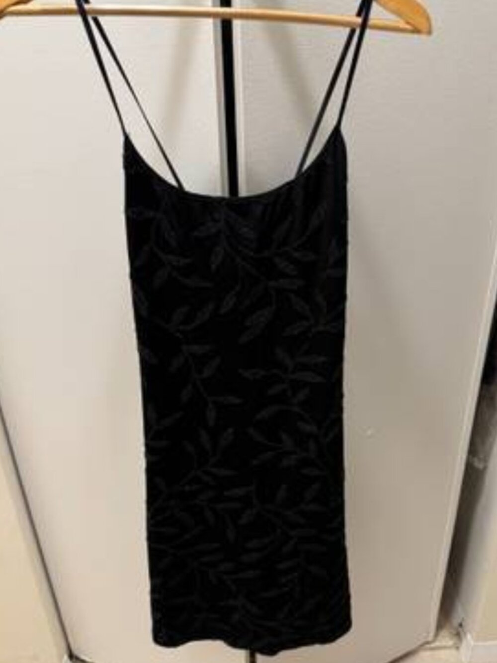 Catalyst New York Vintage Black Leaf Beaded Stretch Dress with Criss Cross Back